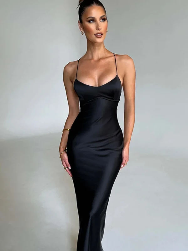robe en soie longue noir