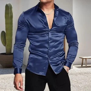 chemise en soie bleu homme