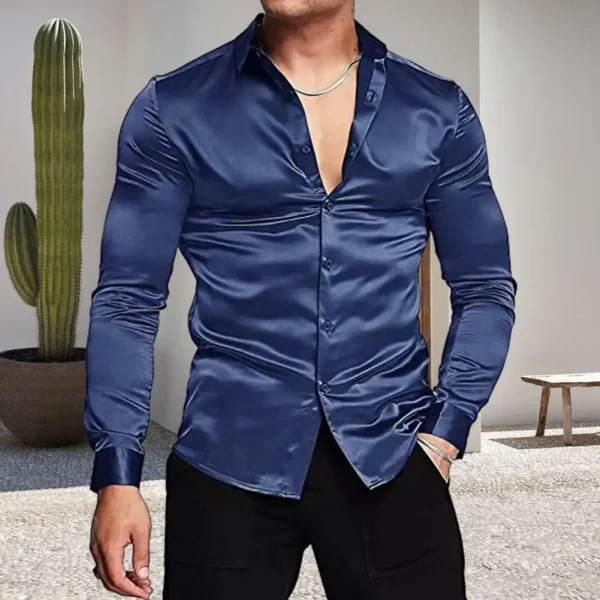chemise en soie bleu homme
