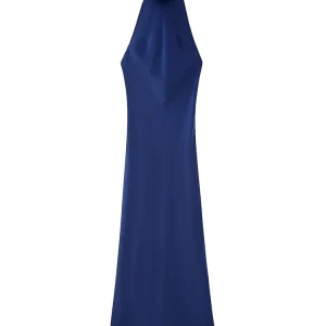 robe en soie longue bleu