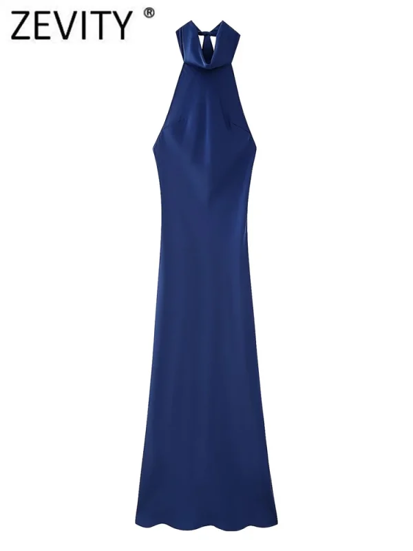 robe en soie longue bleu
