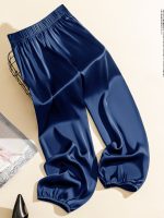 pantalon bleu en soie
