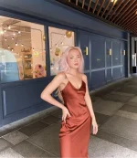 robe longue en soie rose