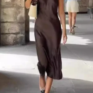 robe en soie marron