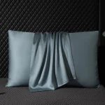 taie d'oreiller bleu en soie douce