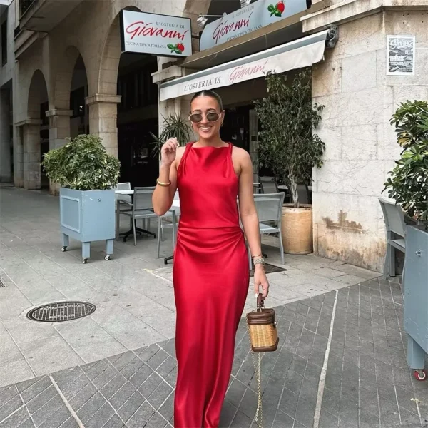 robe en soie longue rouge