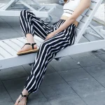 pantalon rayé en soie